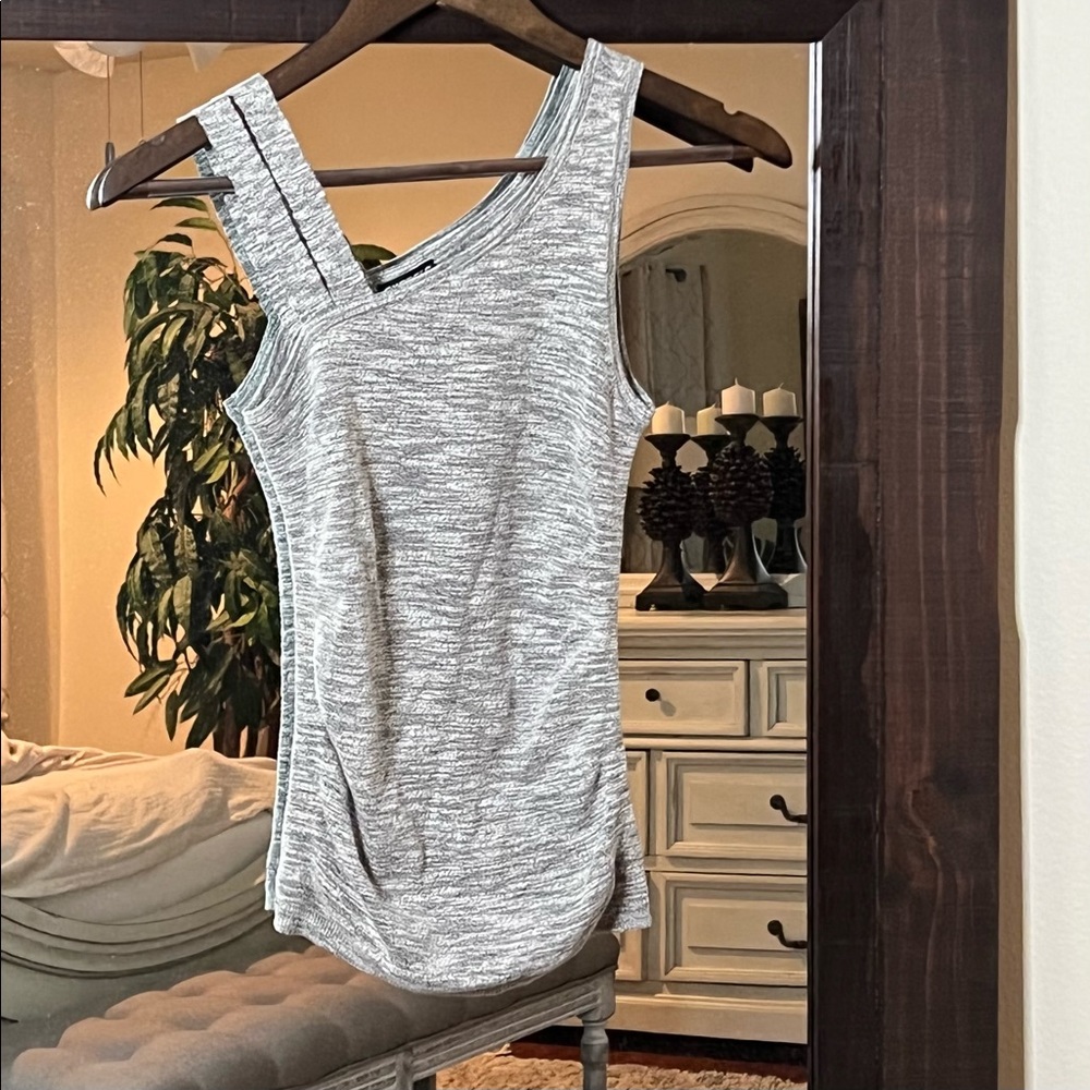NOT FOR SALE Express Asymmetrical Heather Gray Knit Fitted Tank NWOT